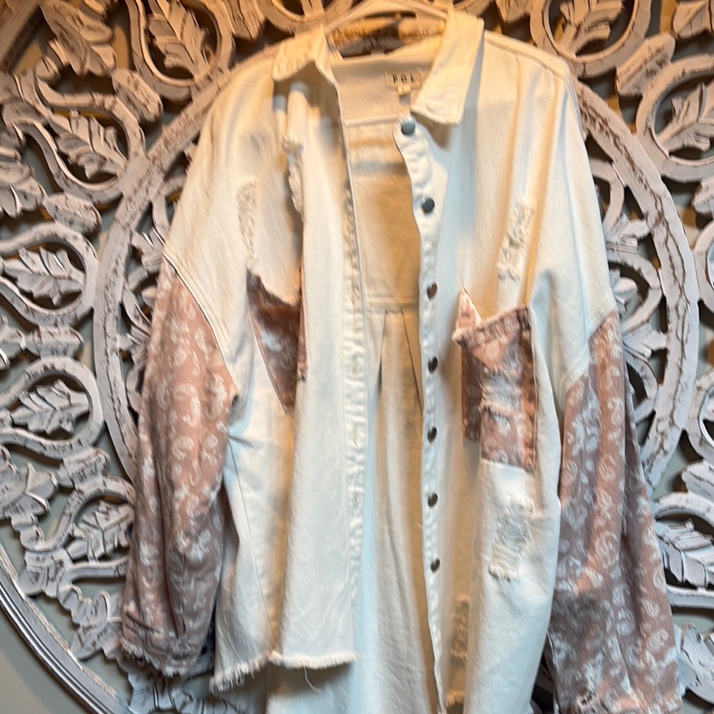 COPY - POL oversized button up Stylish White and Pink Patchwork Jacket